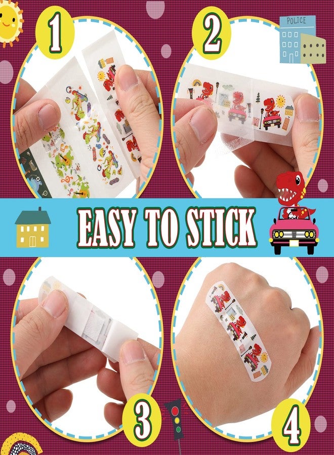 Perthlin 200 Pieces Kids Adhesive Bandage Bulk 8 Styles Cute Cartoon Dinosaur PE Waterproof Bandage Flexible Fabric for Children Travel Cuts Scrapes Wounds - Image 4